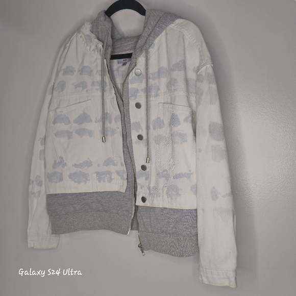White and gray hooded denim jacket - Picture 1 of 6